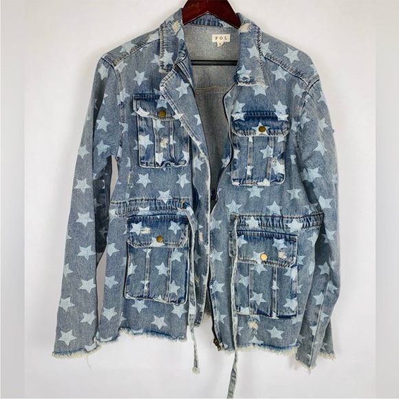 POL Jackets & Blazers - POL Blue Jean Jacket with Star Pattern